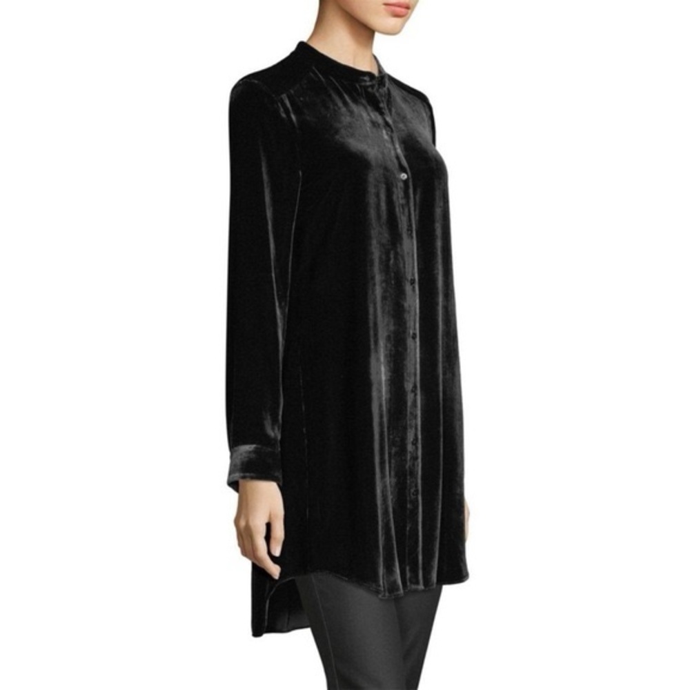 New Eileen Fisher Silk Blend Mandarin Collar
Velvet Shirt Black Size S